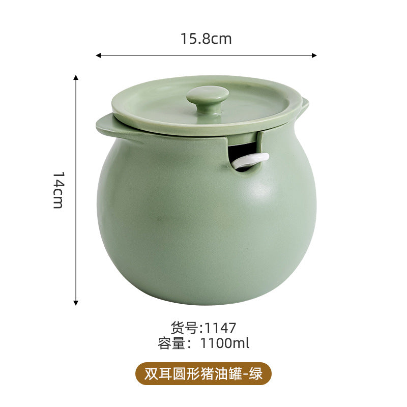 Accessible luxury lard filled ceramic kitchen seasoning storage jar multi-purpose seasoning jar with spoon for home chili jar wholesale