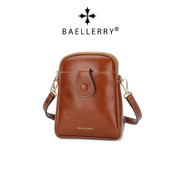Women's bag new baellerry  oil wax leather fashion cosmetic bag magnetic buckle zipper messenger mobile phone bag