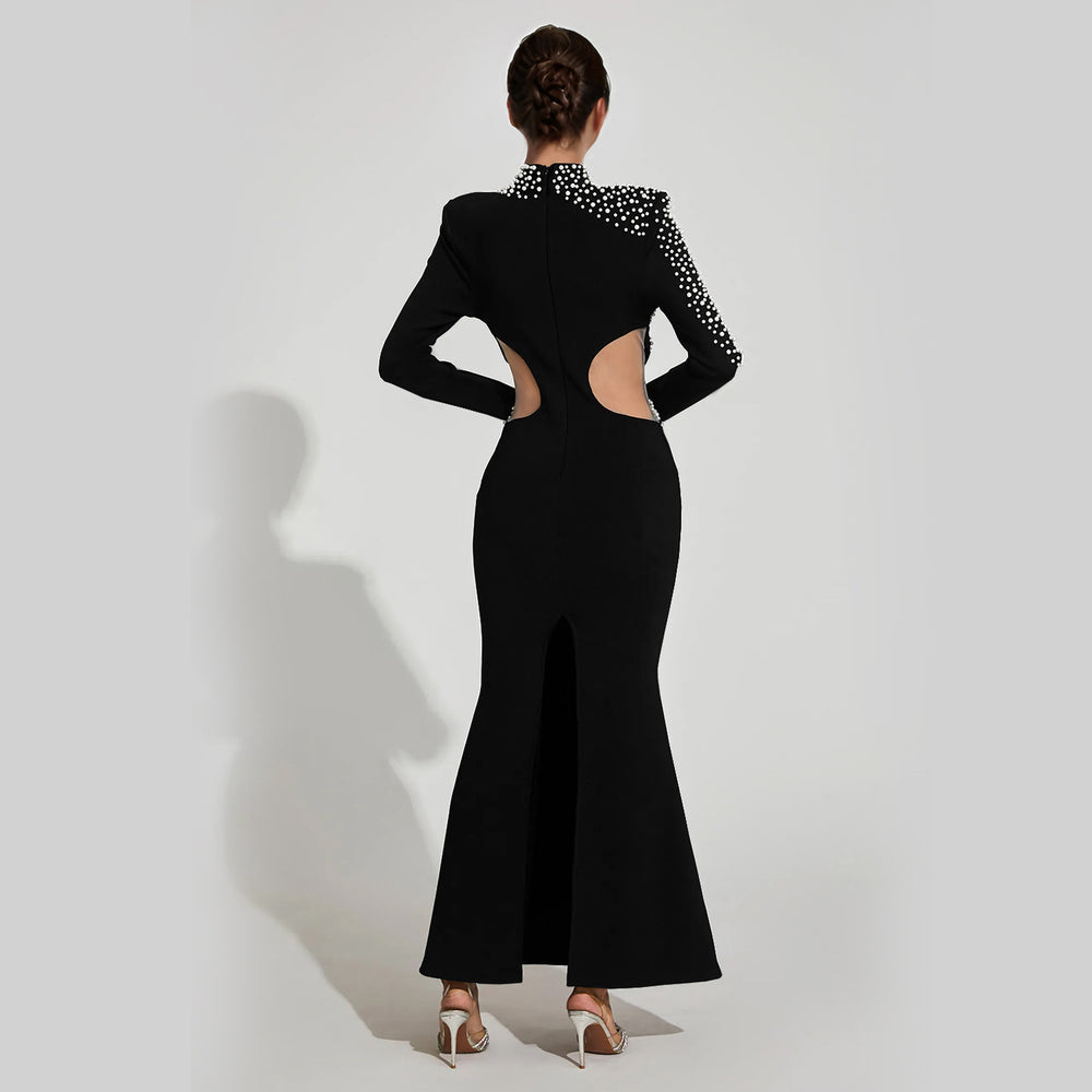 C7256 cross-border   fashion women's heavy beaded cutout mermaid evening gown