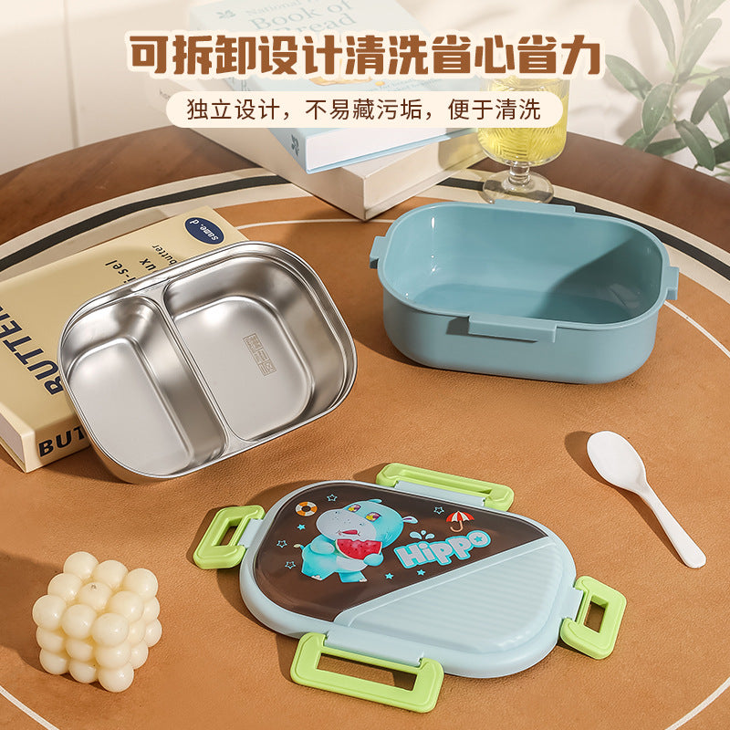 304 stainless steel divided lunch box - cartoon design, microwaveable, airtight food container for students
