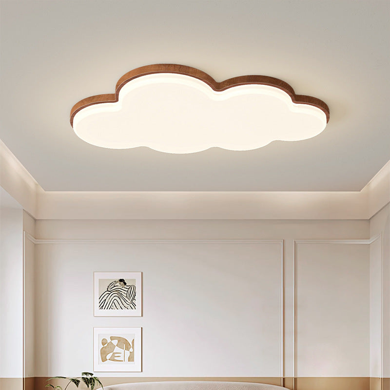 Vintage medieval style bedroom light creative children's room boys and girls cloud ceiling light walnut color Zhongshan lamp