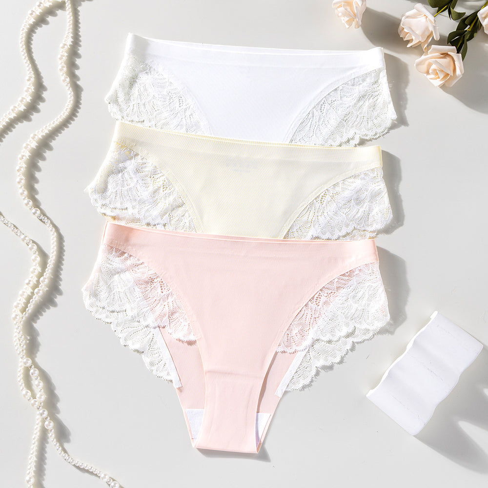 Exportfashion seamless ice silk women's low waist briefs sexylacepatchworkplaid breathable underwear women