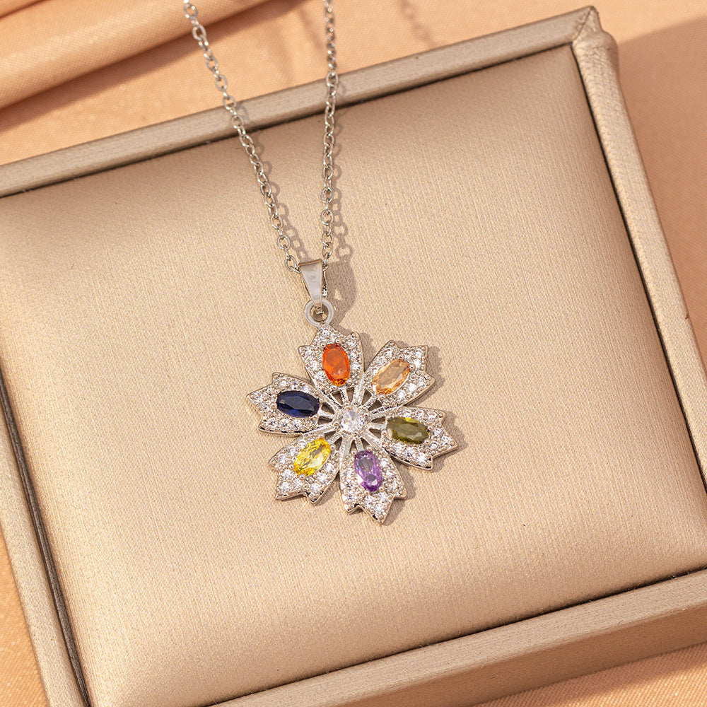 [titanium steel] cross-border popular full zirconium snowflake necklace for women, versatile, fashionable and high-end copper micro-embedded sweater chain jewelry
