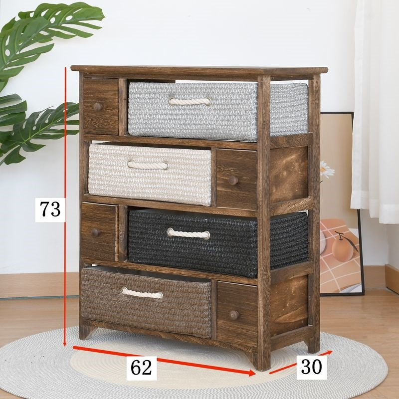 Simple solid wood bedside table casual bedroom bedside table retro storage cabinet drawer cabinet pastoral rattan storage cabinet