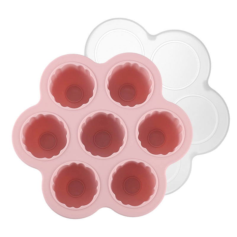 Food-grade silicone 7-cavity grapefruit-shaped jelly mold, home ice cube tray, baby food refrigeration box, ice mold with lid