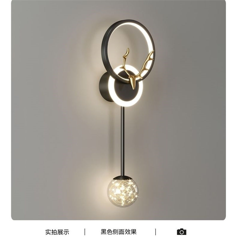 High-end gold black wall lamp bedside lamp decorative background wall starry deer head led new engineering tv wall