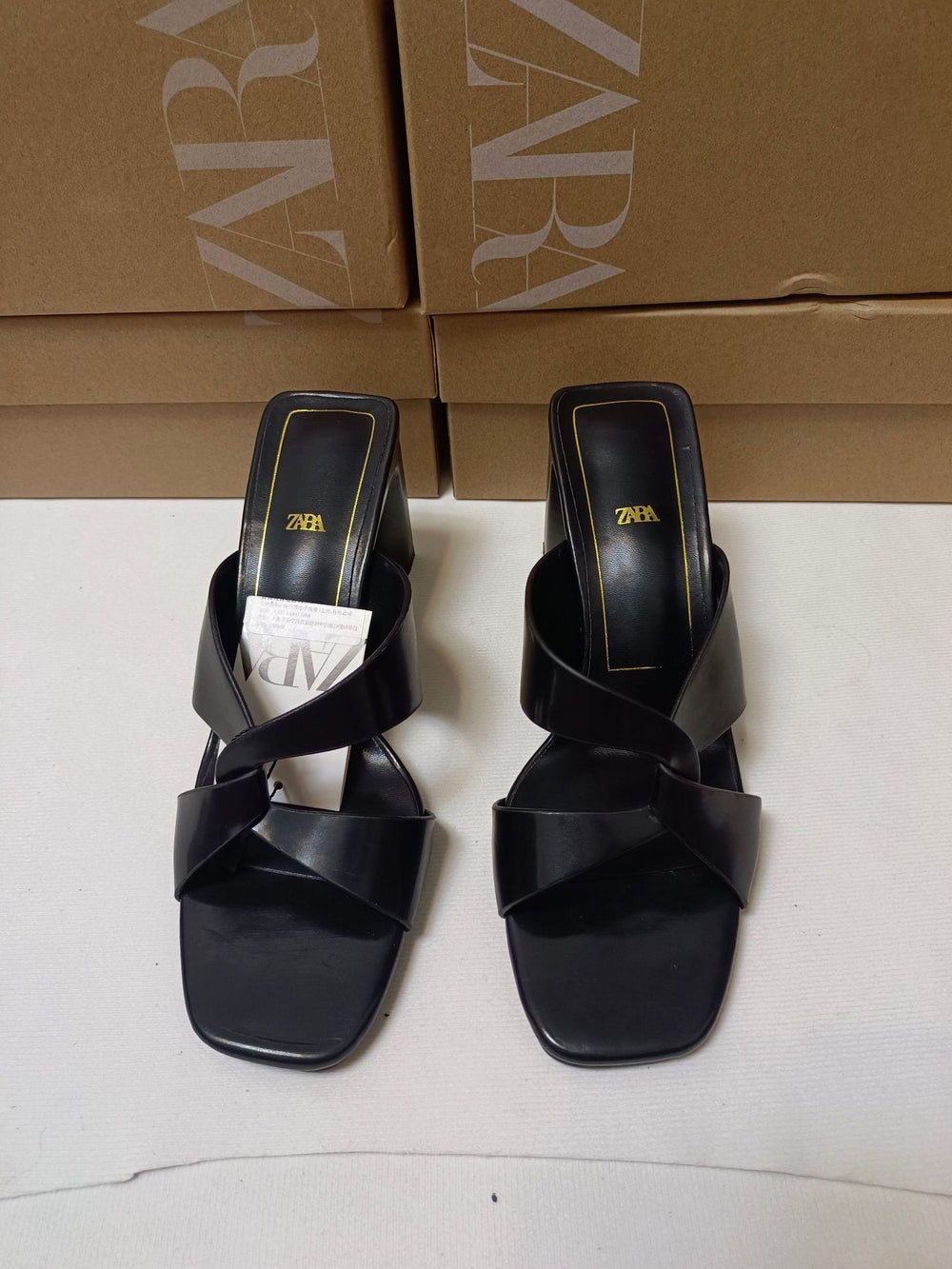 Spanish za brand 2024 summer new square toe outerwear cow leather versatile comfortable chunky heel high heel sandals and slippers for women