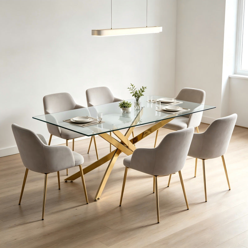 hot-selling dining table, transparent table,  best-selling, minimalist high-end rectangular table, tempered glass dining table