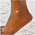 fashion butterfly anklet summer beach geometric anklet double-layer butterfly rice bead anklet direct sales