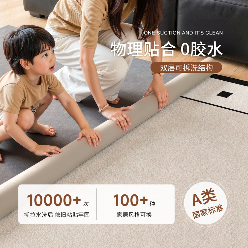 Removable and washable carpet, living room modern minimalist double-layer machine washable sofa soundproof mat, italian high-end easy-care rug