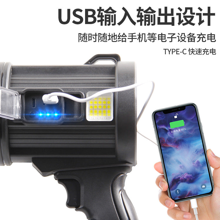 Cross-border new solar USB charging hand-held LED multi-light source power display long-range strong light flashlight