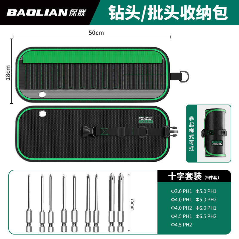 Electrician's tool kit: durable, multi-functional roll-up bag for screwdriver bits, drill bits, and accessories - portable, heavy-duty, and wear-resistant