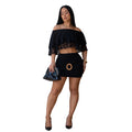 C7701 cross-border    new women's sexy lace bandeau crop top mini skirt set