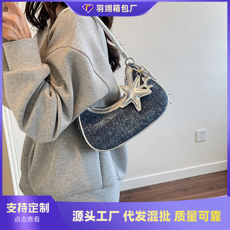 Foreign trade denim bag women's summer 2025 new fashion niche messenger bag high-end single shoulder underarm dumpling bag