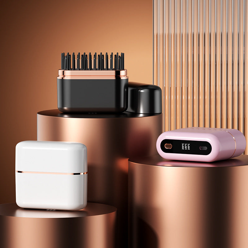 mini wireless hair straightening brush - travel-friendly, ultra-long battery life, multi-level temperature control, and negative ion technology
