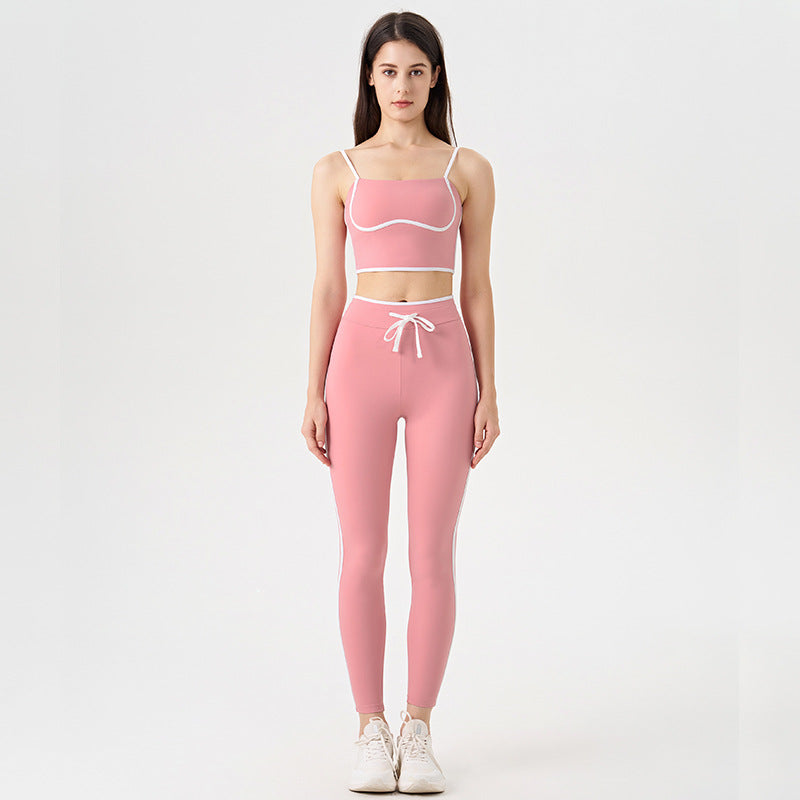 new arrivalcontrast color white striped running drawstring pants shorts three-quarter pants sports intimates bra yoga suit for women