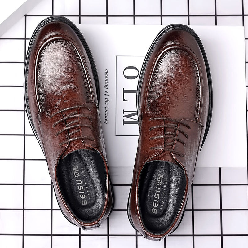 Men's leather shoes - new spring/autumn collection: textured leather, business casual, british style, korean design, perfect for work, groom, and weddings