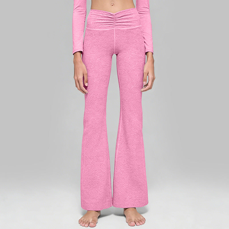 New arrival cationic high elastic yoga suit shirred drapedloose loose wide leg pants sports long sleevestops women