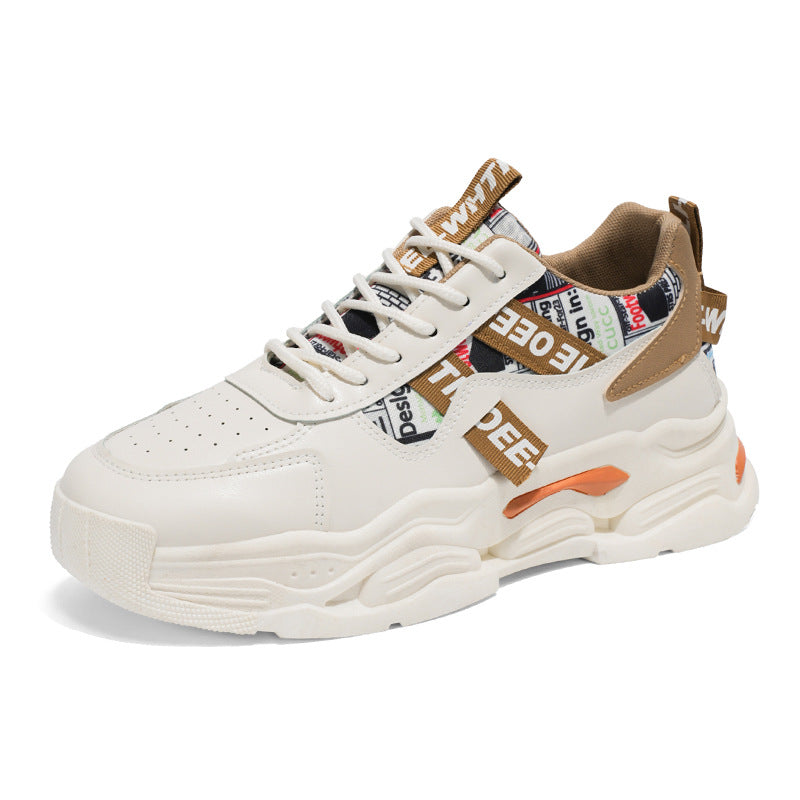 2025 spring new men's breathable white sneakers, trendy versatile chunky sole athletic shoes, casual dad shoes
