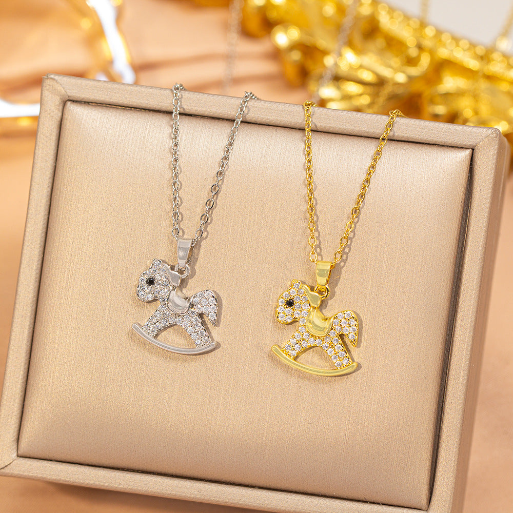 [titanium steel] cross-border hot-selling trojan necklace for women, full of zirconium, simple and versatile, now high-end new sweater chain accessories