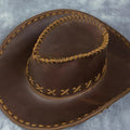 Handmade pure cowhide western cowboy hat crazy horse leather outdoor harley casual hat genuine leather men sunshade knight hat