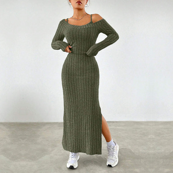 women's clothing simple and elegant fashion suit autumn and winter commuter style suspender dress two-piece set