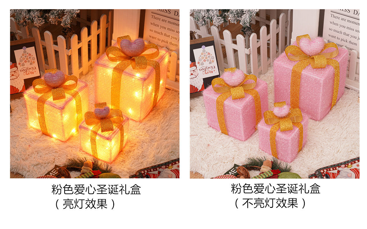 Christmas special birthday party warm atmosphere decorative gift box light, folding Christmas gift box three-piece bedside lamp