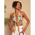 european and american style tropical print halter neck tie deep v backless sleeveless tank top - beach vacation hot girl outfit