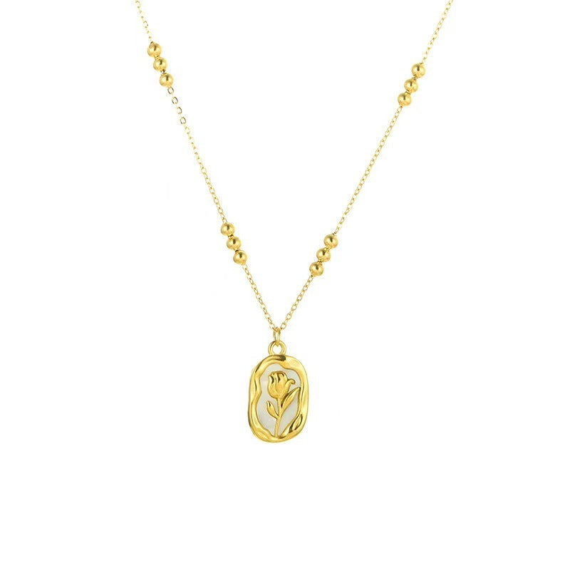 new arrivalcasual rose white shell pendant necklace for women classysensestylisheasiest for match stainless steel gold-plated necklace