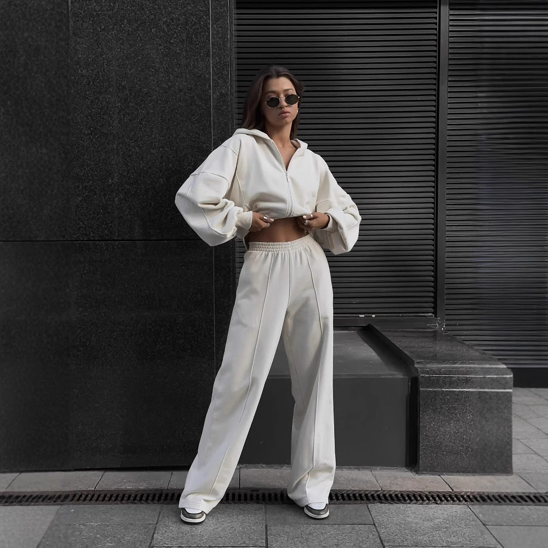 European and American casual suit American autumn and winter cardigan sports women's clothing fashion street style long-sleeved jacket trousers two-piece set