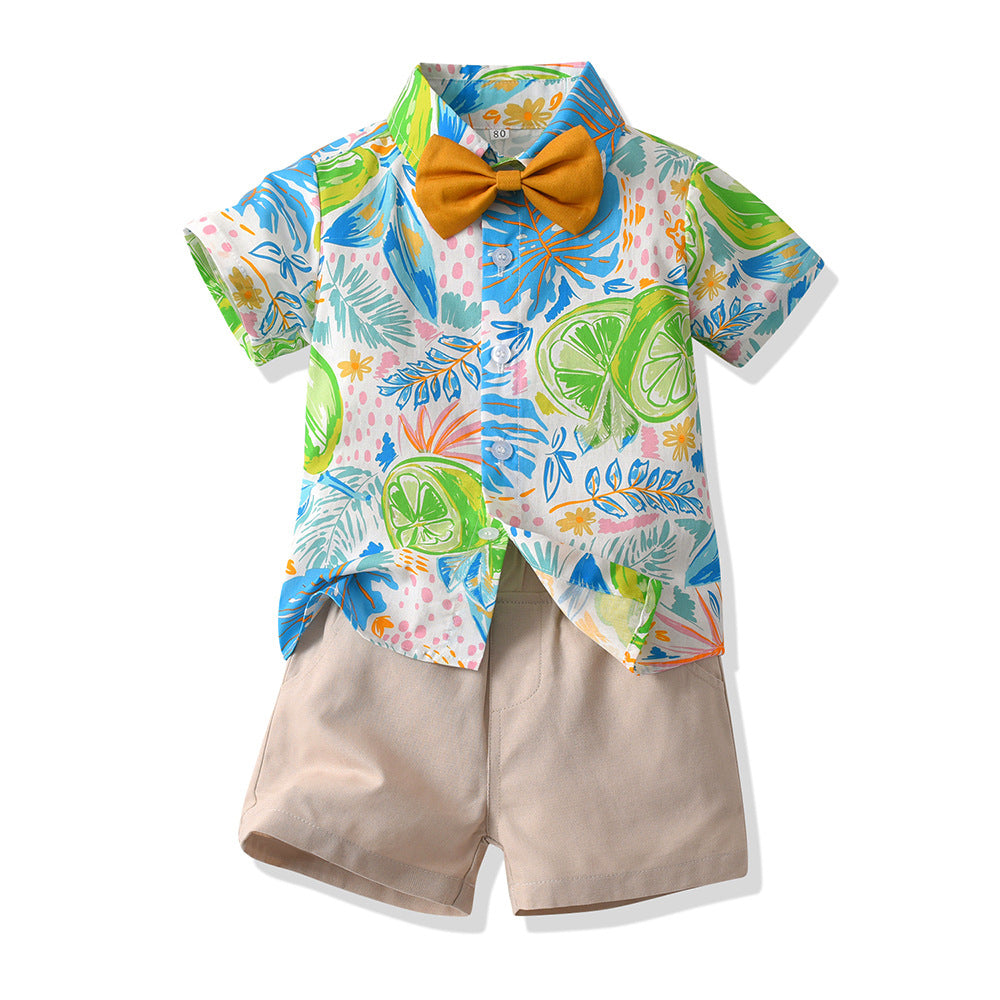 boys printingsuit cotton kidsloose thin cool summer floral shirt boys shirt spring and summer