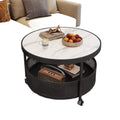 Cream style double-layer coffee table slate coffee table accessible luxury living room small apartment for home wheeled movable round table coffee table
