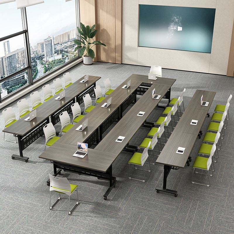 Foldable training table and chair set - mobile, interlocking, with wheels - long table, multi-functional office desk, conference room table and chair combination