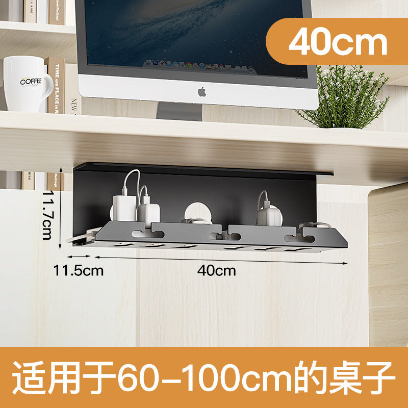 Cable management frame under the table, wire storage slot, computer table bottom power strip fixed bundle wire finishing hub box artifact free of punching