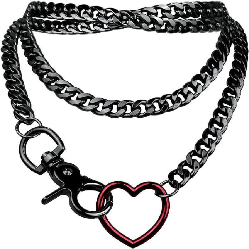 2025 amazon export new heart ring sliding chain necklace - trendy punk cuban y-chain design for women