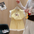 Girls' summer outfit: stylish baby set,  new summer collection, kids' lace sleeveless tank top and shorts two-piece set - wholesale