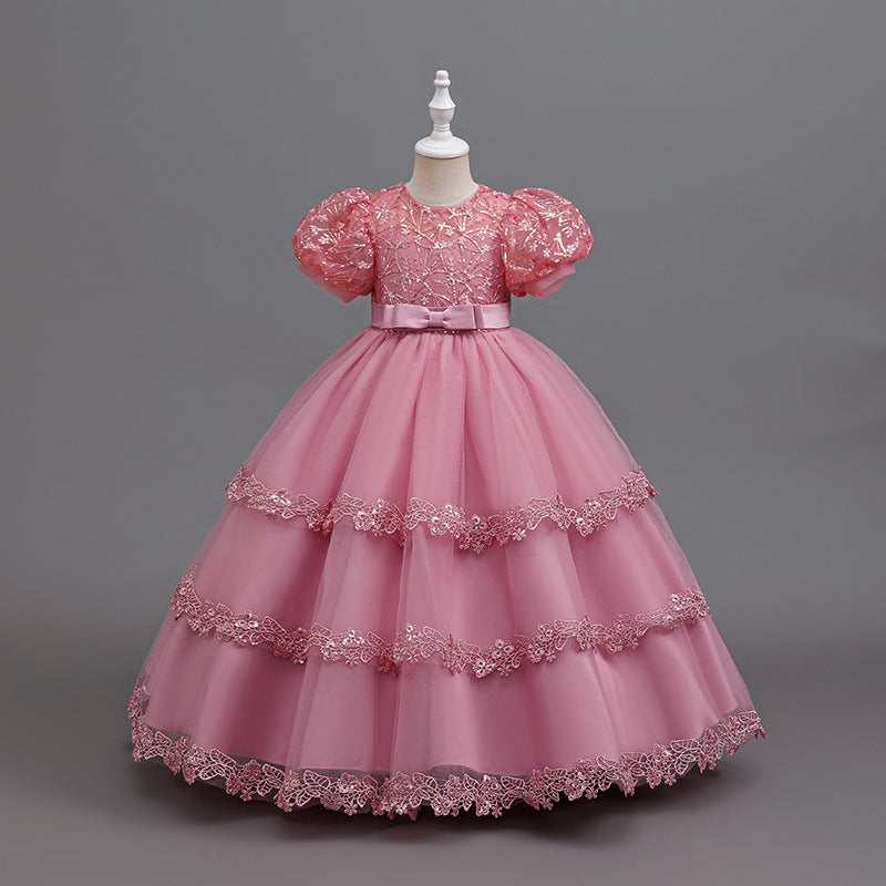 Girls' formal dresses  new mesh flower girl runway violin children's day performance costume tutu wholesale for export