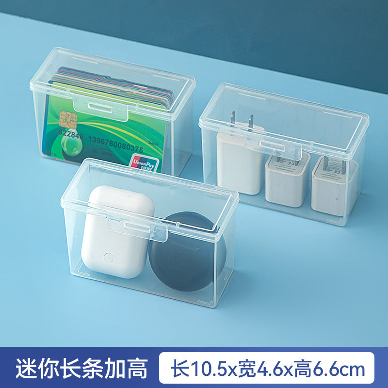 Desktop long rectangular storage box with lid grid transparent storage box flip plastic data cable storage box