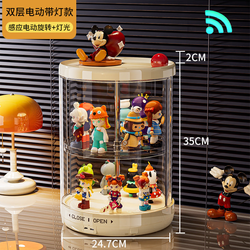 Rotating blind box display box labubu figure collection box dustproof transparent vinyl doll rabub display cabinet