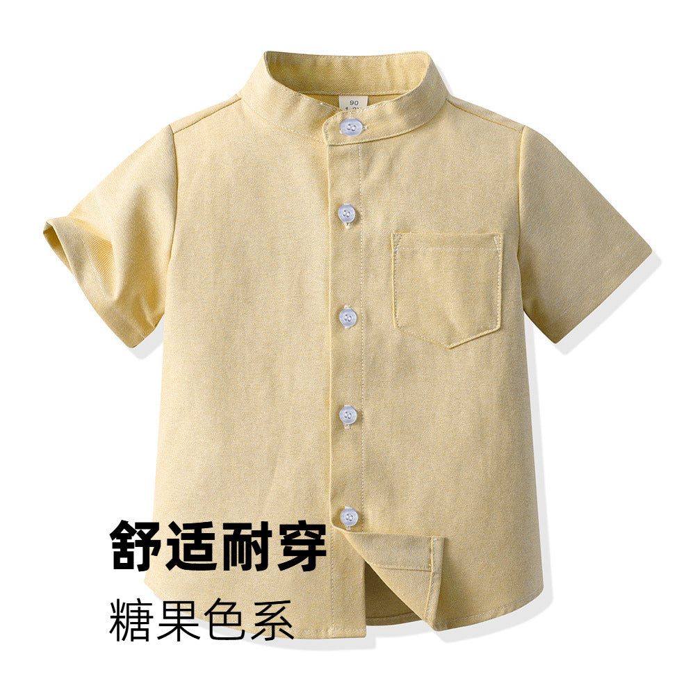 Source factory children's clothing kids candy color shirt personalized boys shirt medium large children stand collar boys shirtlong sleeves