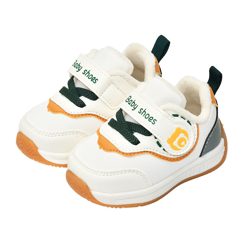 Toddler shoes for baby boys 0-1-3 years old, autumn/winter infant and toddler shoes for baby girls, soft sole functional fleece-lined thickened cotton shoes