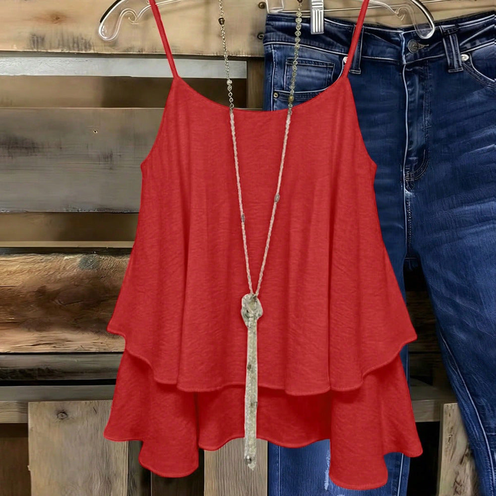 summer new arrivals: european and american style women's v-neck double-layer ruffle camisole - slimming inner layer top