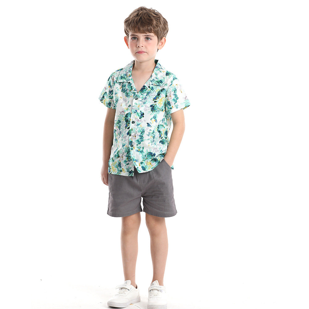 European and american style baby summer overalls set - new fashionable boys' summer lightweight short-sleeve two-piece outfit