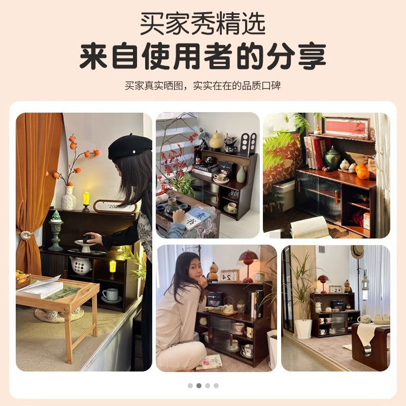 Solid wood bay window cabinet storage locker household balcony renovation window sill antique bookshelf Japanese dust-proof bookcase