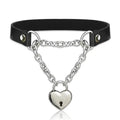 Heart lock black leather necklace