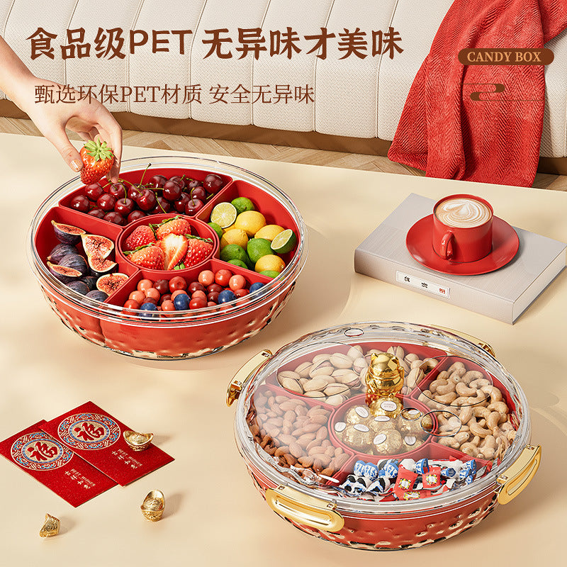 New candy tray with lid household living room coffee table rotating candy box snack fruit tray divided dried fruit storage box