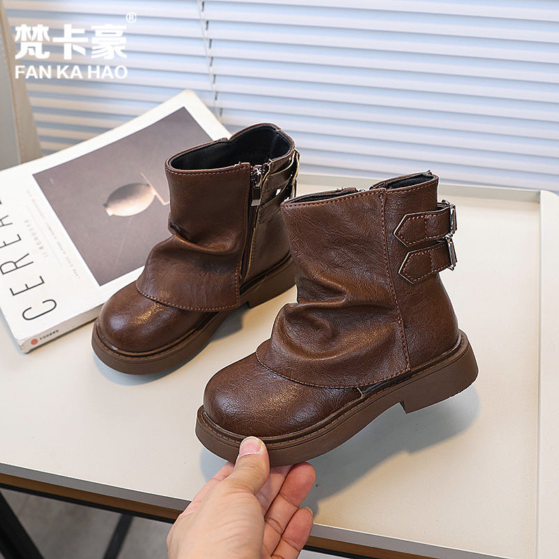Vancahao girlfashion boots fall and winternew arrivalk-stylekids british styleboots two cotton trouser leather