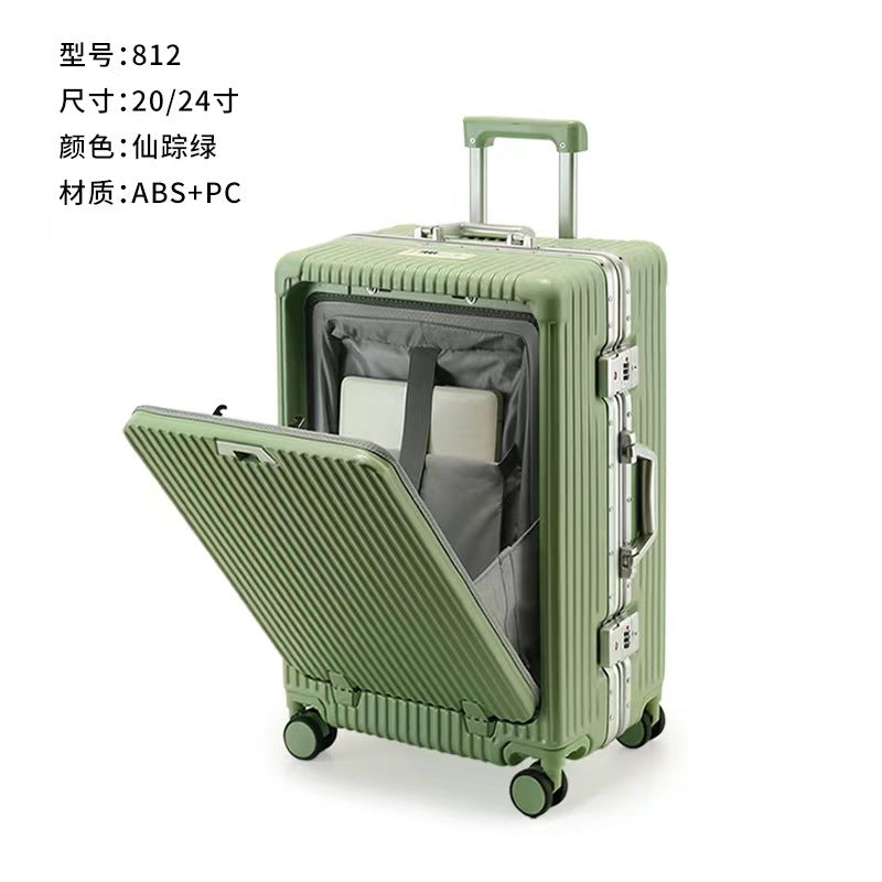 Suitcase 20 inch front open cover boarding case 24 inch rechargeable trolley case men's large-capacity business suitcase durable