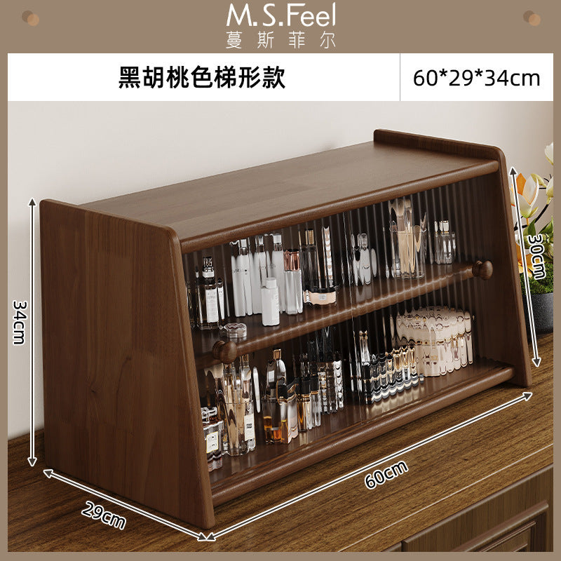 Solid wood desktop cosmetics storage box rack countertop sundries storage cabinet desk figure display finishing cabinet