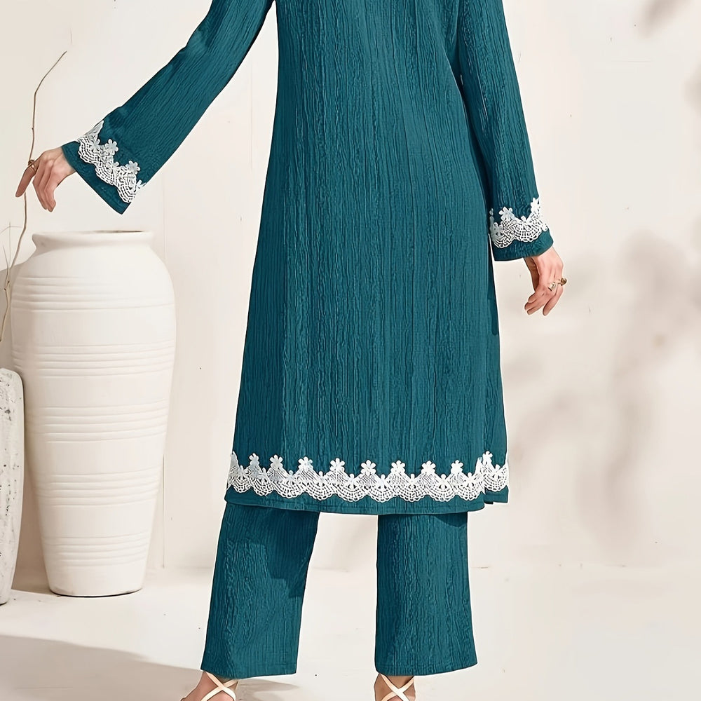 Women's summer long sexy knitted pajama set - two-piece spring/autumn crew neck loose fit casual fashion loungewear